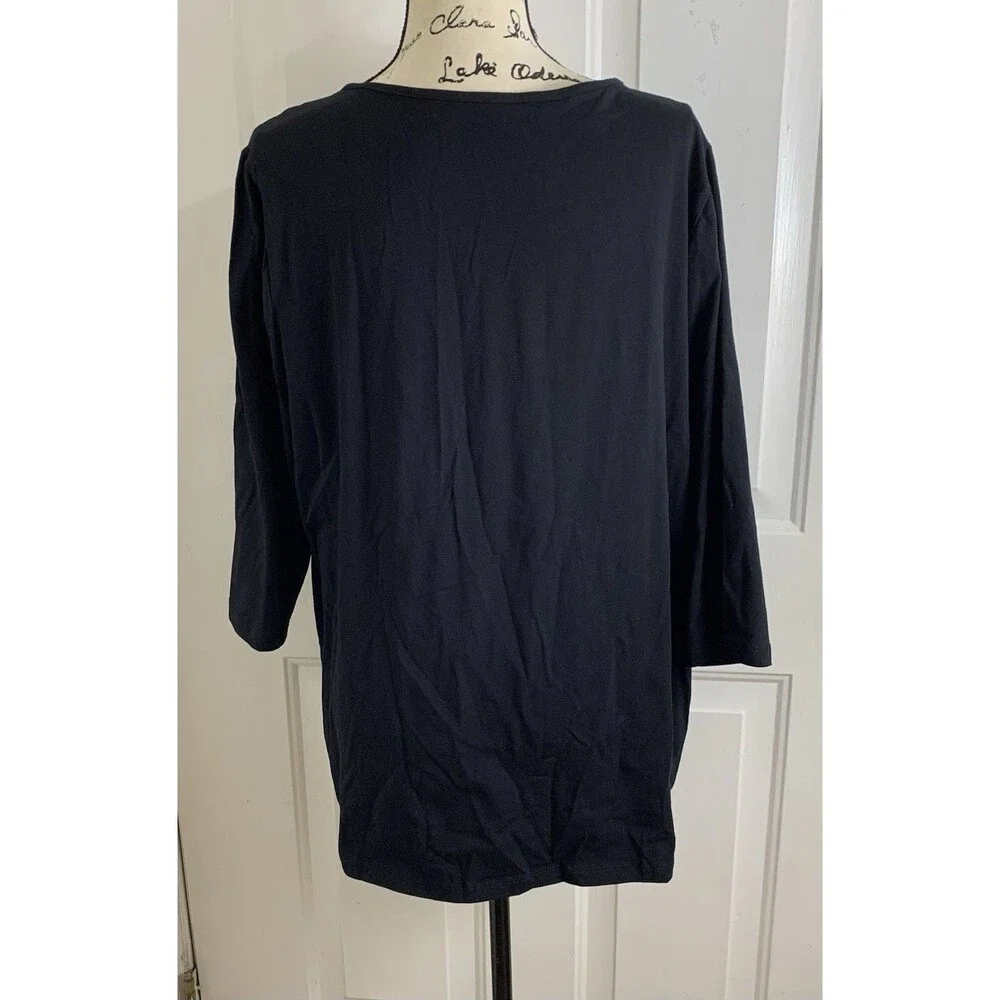 Catherine’s Knit Top 1X Black 3/4 Sleeve Embellished V-Neck Tunic